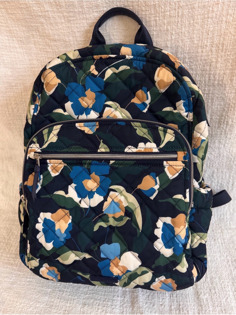 Vera Bradley Navy Floral Quilted Backpack with Blue & Cream Accents